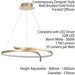 LED Ceiling Pendant Light 32W Warm White Brushed Gold Loop Feature Strip Lamp Loops