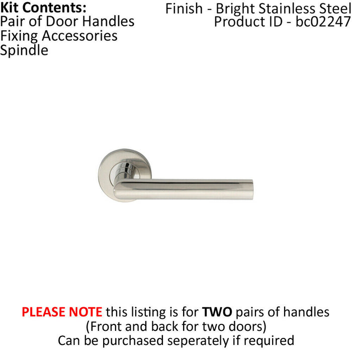 2x PAIR Straight Mitred Bar Handle on Round Rose Concealed Fix Polished Steel Loops
