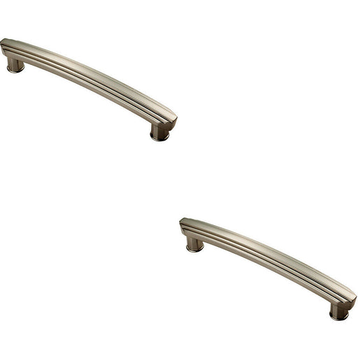 2x Ridge Deisgn Curved Cabinet Pull Handle 160mm Fixing Centres Satin Nickel Loops