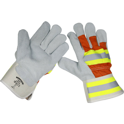 6 PAIRS Reflective Riggers Gauntlets - Dual Coloured Backing - Reflective Bands Loops