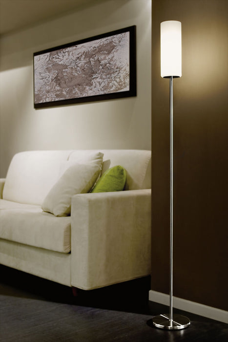 Floor Lamp Light Satin Nickel Shade White Painted Satin Glass Bulb E27 1x60W Loops