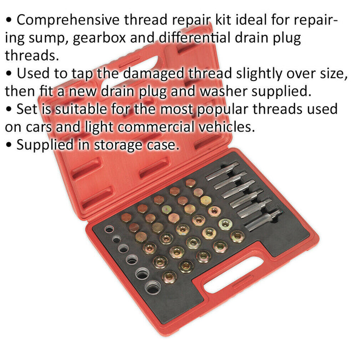 Oil Drain Plug Master Thread Repair Set - Thread Plug Tap Kit - Storage Case Loops