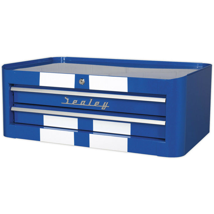 710 x 460 x 270mm RETRO BLUE 2 Drawer MID-BOX Tool Chest Lockable Storage Unit Loops