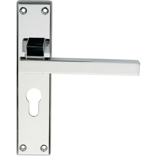 PAIR Straight Square Lever on Euro Lock Backplate 180 x 40mm Polished Chrome Loops