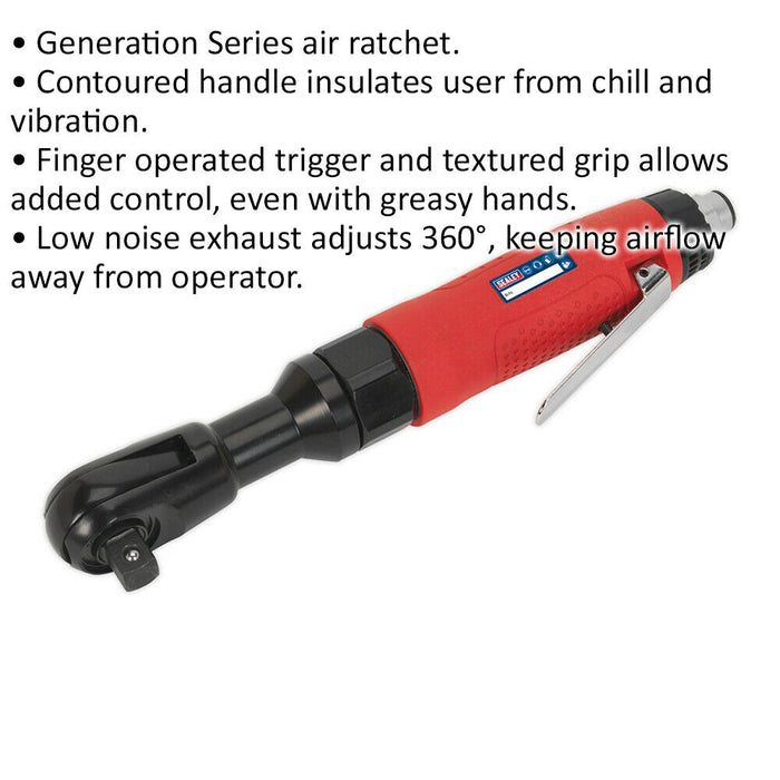 Air Ratchet Wrench - 1/2" Sq Drive - 1/4" BSP Inlet - Finger Operated Trigger Loops