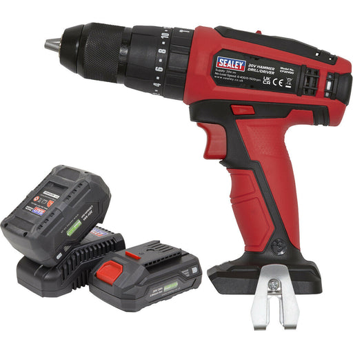 20V Hammer Drill Driver Kit - Includes 2 x Batteries & Charger - Storage Bag Loops
