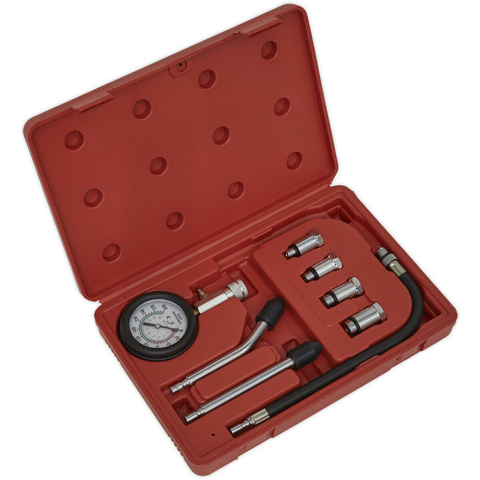 8 Piece Petrol Engine Compression Test Kit - 63mm Gauge - Connectors & Adaptors Loops