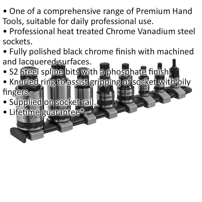 8pc PREMIUM Spline Socket Bit Set - 1/4" 3/8" & 1/2" Square Drive - M4 to M16 Loops