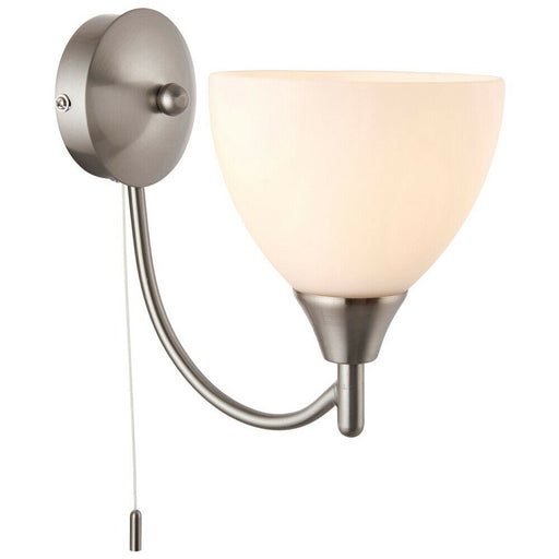Dimmable LED Wall Light Satin Chrome & Frosted Glass Shade Curved Lamp Lighting Loops