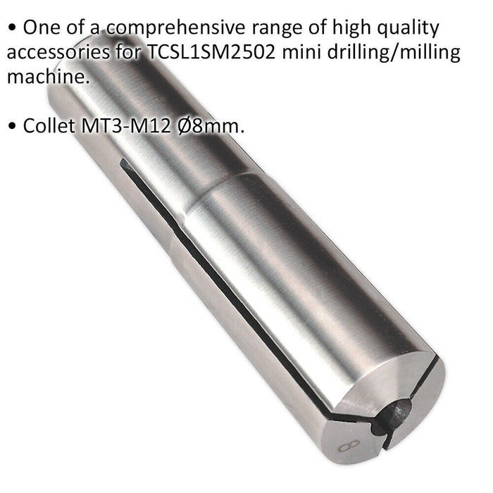 8mm Collet MT3-M12 - Suitable for ys08796 Mini Drilling & Milling Machine Loops