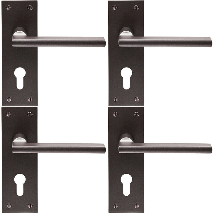 4x PAIR Straight Bar Handle on Slim Euro Lock Backplate 150 x 50mm Matt Bronze Loops