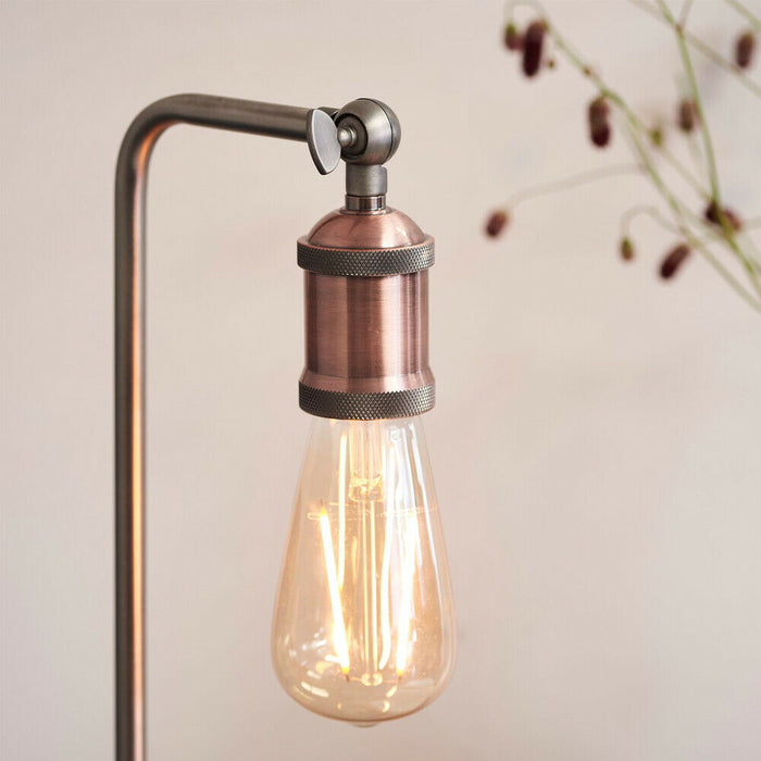 Modern Hangman Table Lamp Aged Copper Pewter Industrial Metal Arm Bedside Light Loops