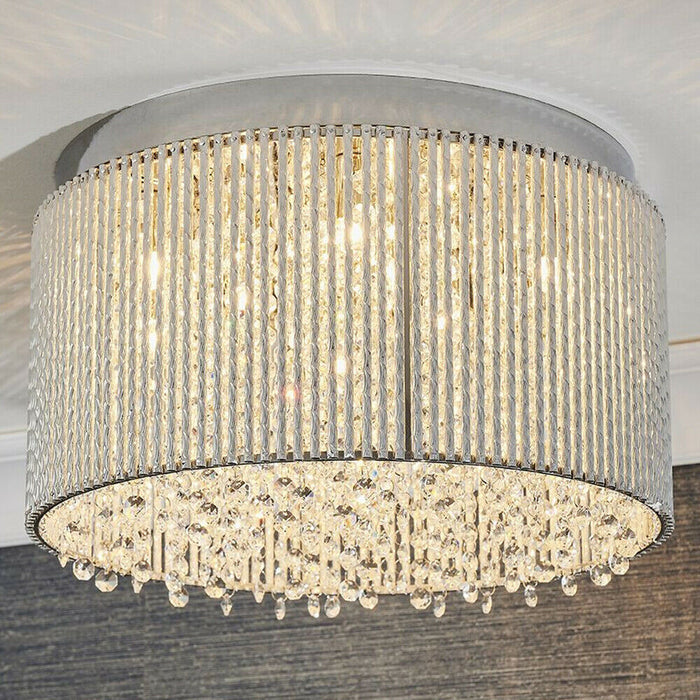 Low Ceiling Flush Light Chrome & Crystal Shade Modern Bar Cage Boutique Feature Loops
