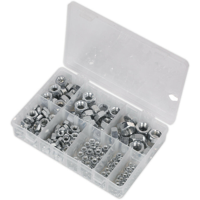 255 Piece Steel Nut Assortment - M4 to M16 - Partitioned Storage Box - DIN 934 Loops