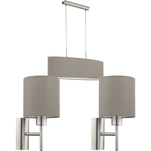 Ceiling Pendant Light & 2x Matching Wall Lights Satin Nickel Taupe Fabric Linear Loops