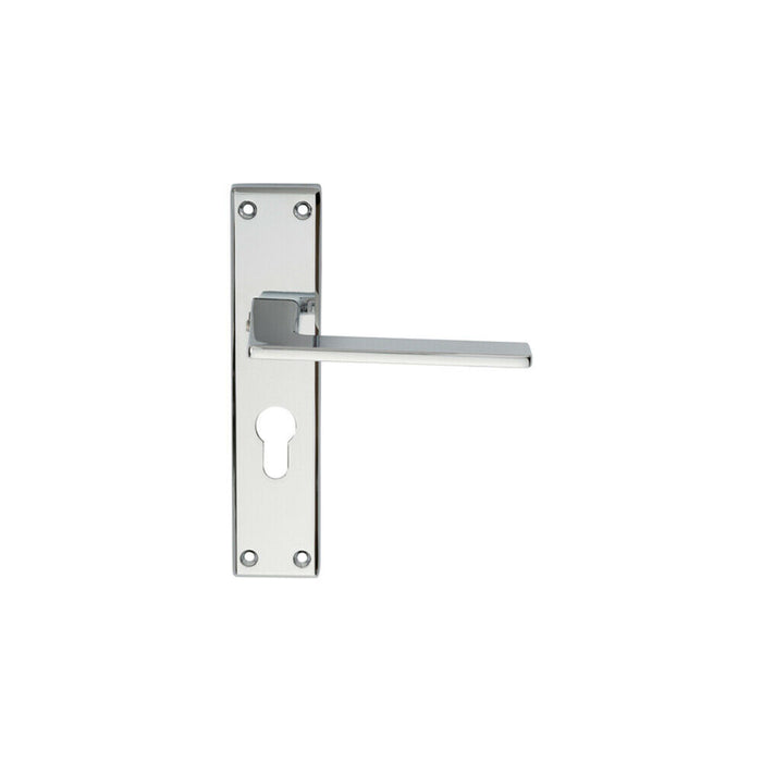 Flat Straight Lever on Euro Lock Backplate Handle 180 x 40mm Polished Chrome Loops
