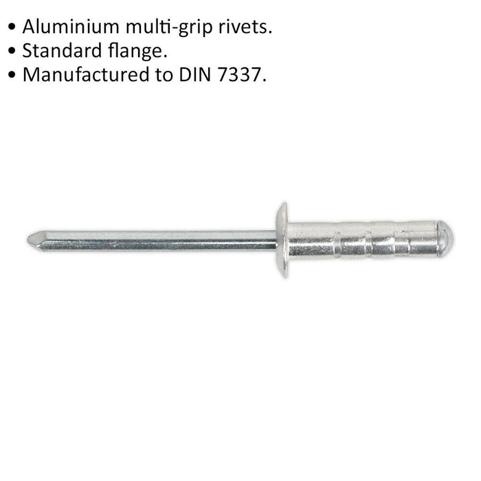 200 PACK 3.2mm x 10mm Multi Grip Rivets - Standard Flange Aluminium Compression Loops