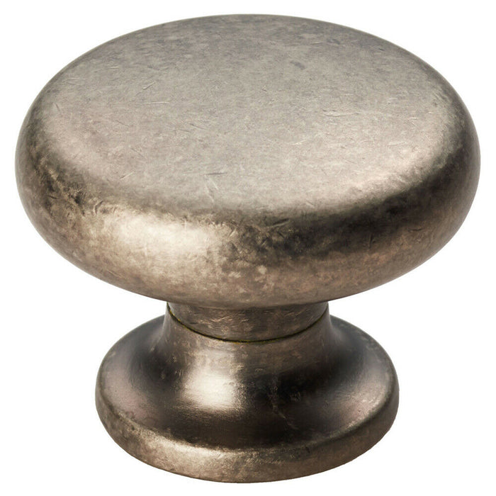 Flat Faced Round Door Knob 34mm Diameter Pewter Small Cabinet Handle Loops