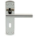 2x Mitred T Bar Lever Door Handle on Lock Backplate 172 x 44mm Polished Steel Loops