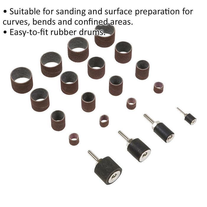 20 PACK - Spiral Band Sanding Kit - Rubber Drum & Sanding Sleeves - Various Grit Loops