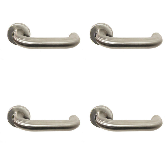 4x PAIR 22mm Round Bar Safety Handle on Round Rose Concealed Fix Satin Steel Loops