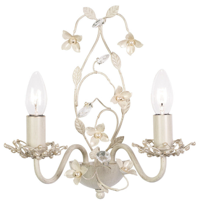 Pretty Twin Wall Light Cream Brushed Gold Flowers Lounge Metal LED Lamp Fitting Loops