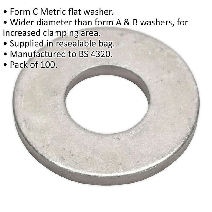 100 PACK Form C Flat Washer - M10 x 24mm - BS 4320 - Metric - Metal Spacer Loops