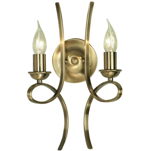 Eaves Luxury Twin Curved Arm Traditional Wall Light Brushed Brass Candelabra Loops
