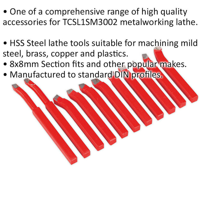 11 Piece HSS Cutter Tool Set - 8 x 8mm Section - Suitable For ys08845 Lathe Loops