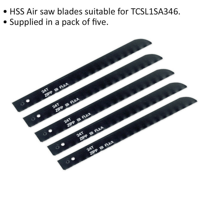 5 PACK - HSS Air Jigsaw Saw Blades - 24 TPI BLACK Reciprocating Multi Material Loops