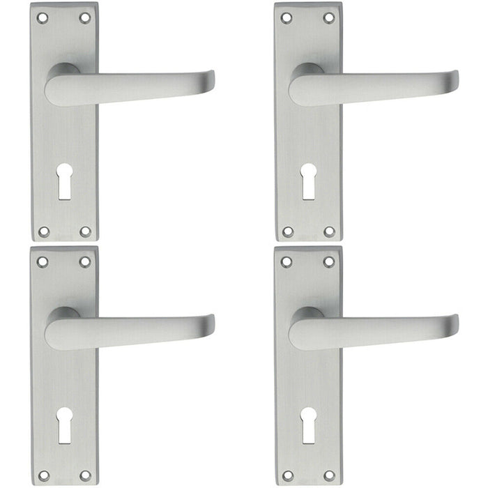 4x PAIR Straight Victorian Handle on Lock Backplate 150 x 43mm Satin Chrome Loops