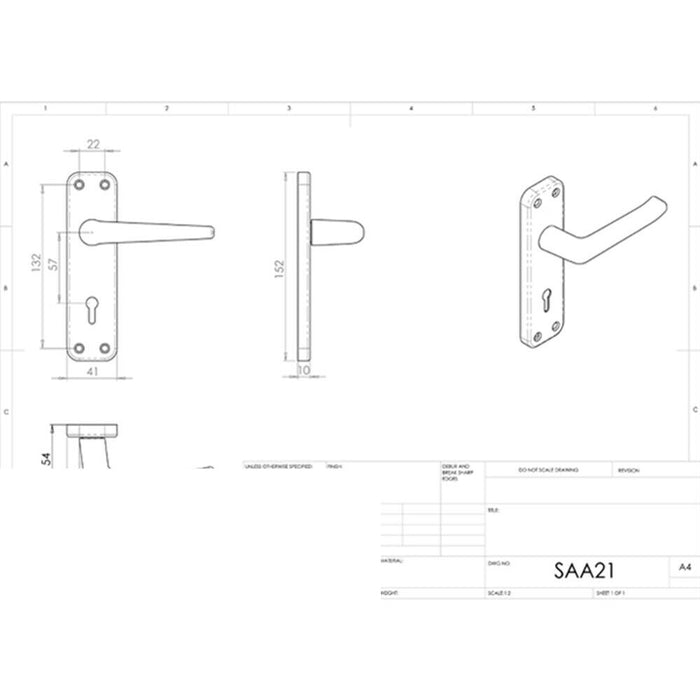 2x PAIR Straight Tapered Handle on Lock Backplate 152 x 41mm Satin Aluminium Loops