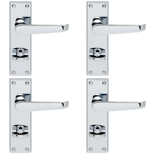 4x Victorian Flat Lever on Bathroom Backplate Handle 150 x 42mm Polished Chrome Loops