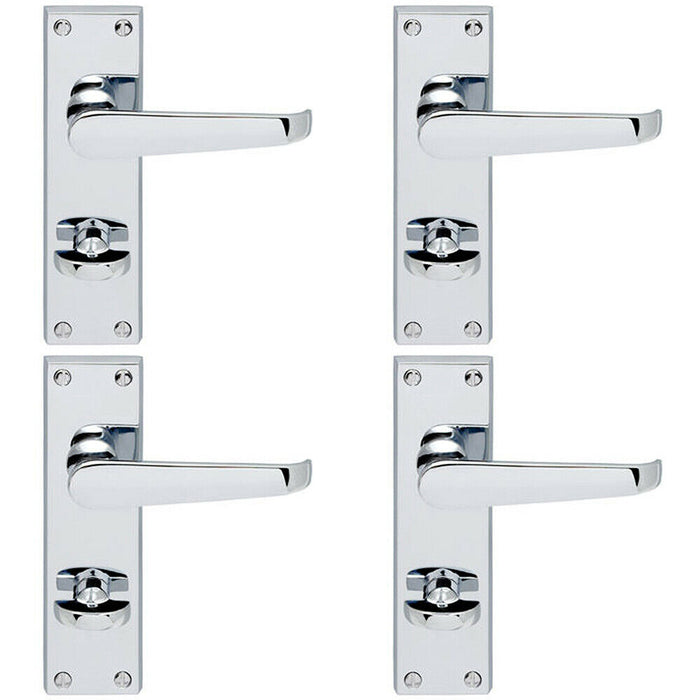4x Victorian Flat Lever on Bathroom Backplate Handle 150 x 42mm Polished Chrome Loops