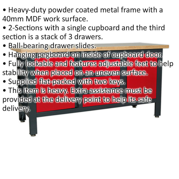 Fully Lockable Workstation- 3 Draw & 2 Cupboard - 40mm MDF Top Surface Loops