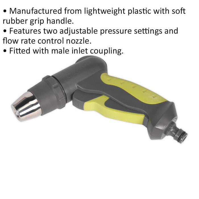 Water Spray Gun Handle - Rubber Grip - Adjustable Pressure Settings - Male Inlet Loops