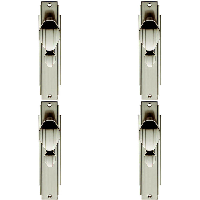 4x PAIR Line Detailed Door Knob on Bathroom Backplate 205 x 45mm Satin Nickel Loops