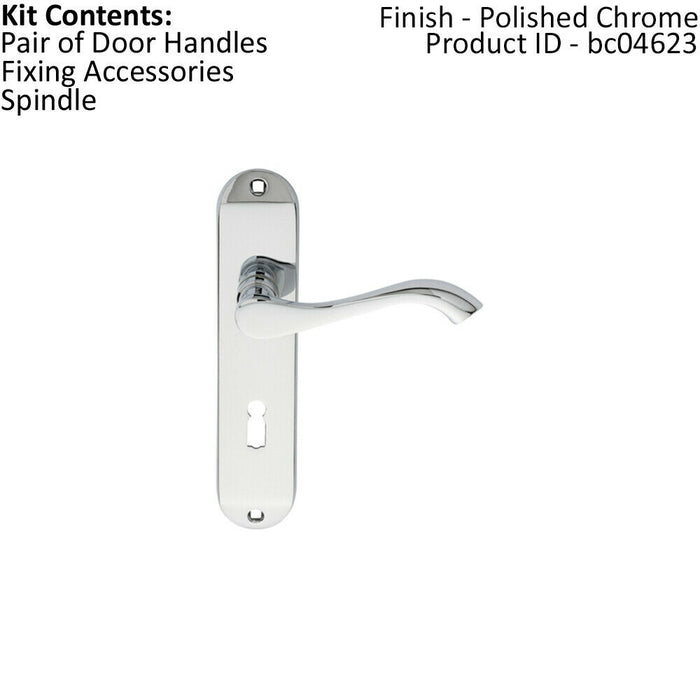 PAIR Curved Handle on Chamfered Lock Backplate 180 x 40mm Polished Chrome Loops