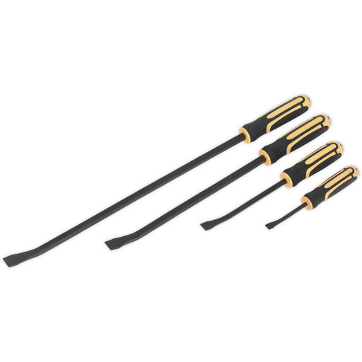 4 Piece Heavy Duty Angled Pry Bar Set - Hammer Caps - Hardened Steel - Soft Grip Loops