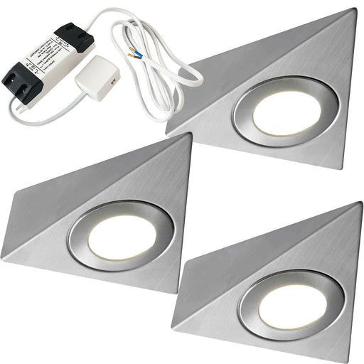 3x 2.6W Kitchen Pyramid Spot Light & Driver Stainless Steel Natural Cool White Loops