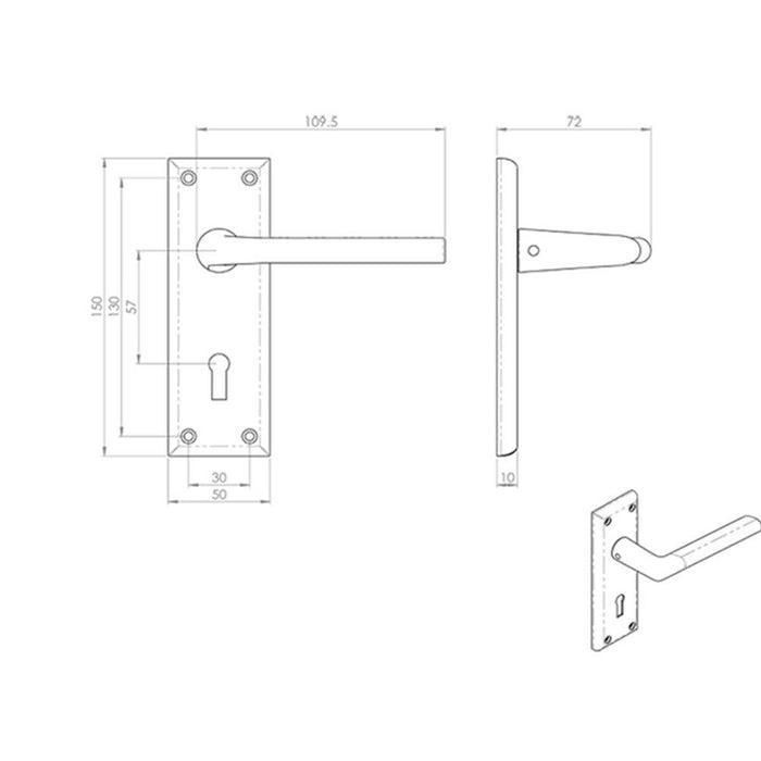 2x PAIR Rounded Lever on Lock Backplate Door Handle 150 x 50mm Satin Nickel Loops