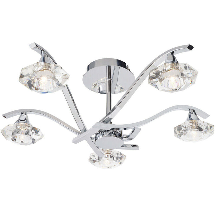 Semi Flush Ceiling Light Chrome Clear Crystal 5 Bulb Hanging Pendant Lamp Shade Loops