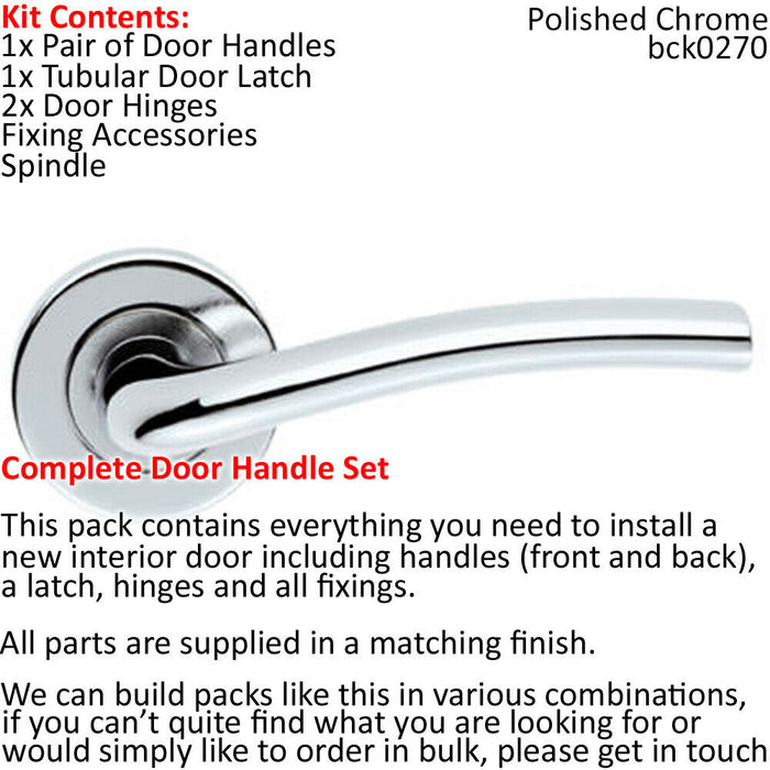Door Handle & Latch Pack Chrome Modern Raised Slim Bar on Screwless Round Rose Loops