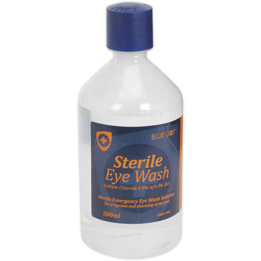 500ml Sterile Eye Wash Solution - 0.9% Sodium Chloride - First Aid Wound Washing Loops