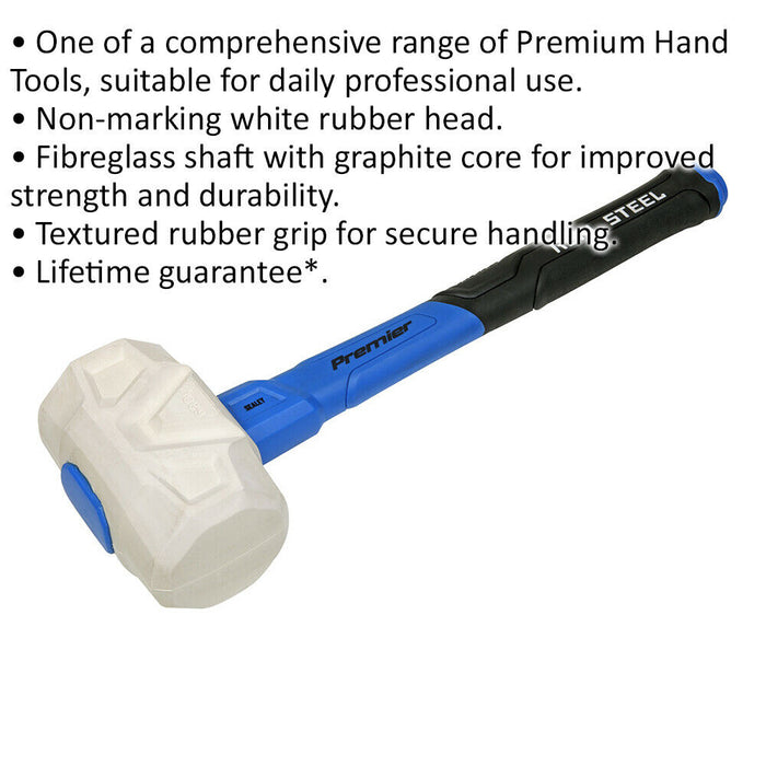24oz Rubber Mallet with Fibreglass Shaft - Non-Marking Head - Textured Grip Loops