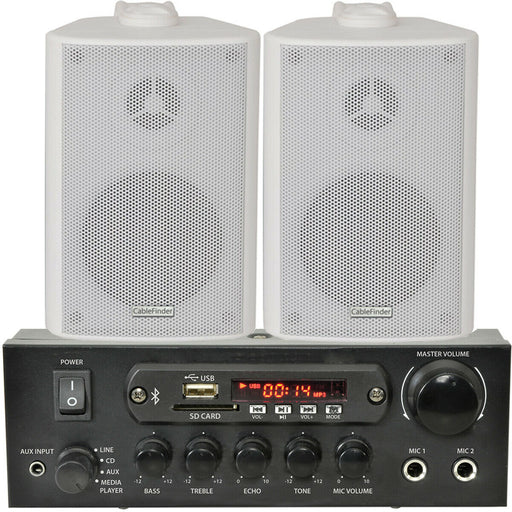 Shop Bluetooth Music System 2x White Speakers & 110W Amp Background FM Radio