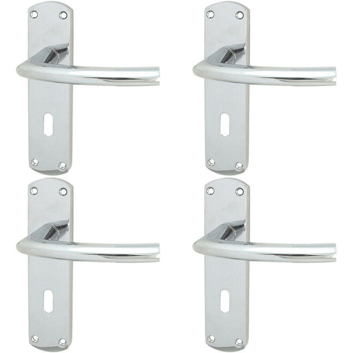 4x Curved Bar Lever on Lock Backplate Oval Profile 170 x 42mm Polished Chrome Loops