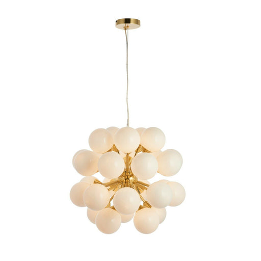 Ceiling Pendant Light Satin Brass Plate & Gloss White Glass 28 x 18W G9 Loops
