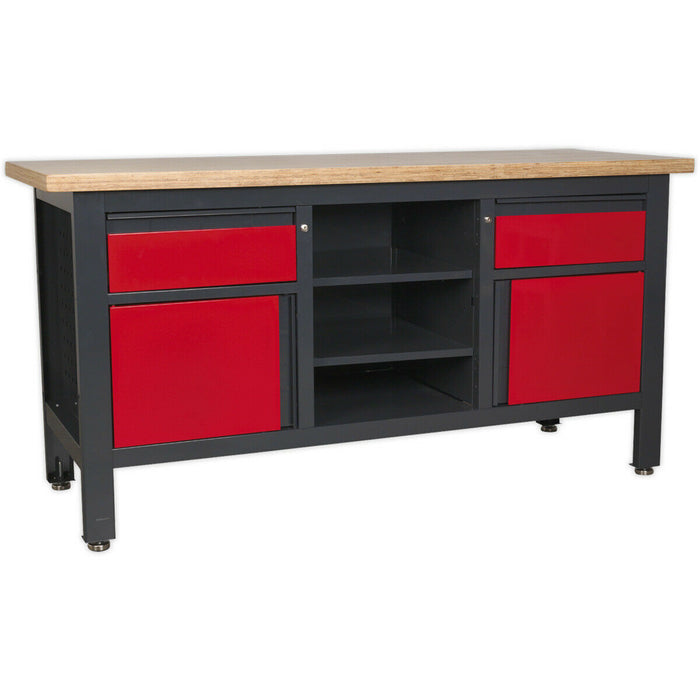 Lockable Workstation- 2 Draw & 2 Cupboard with Pegboard & Open Shelves Storage Loops