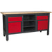Lockable Workstation- 2 Draw & 2 Cupboard with Pegboard & Open Shelves Storage Loops